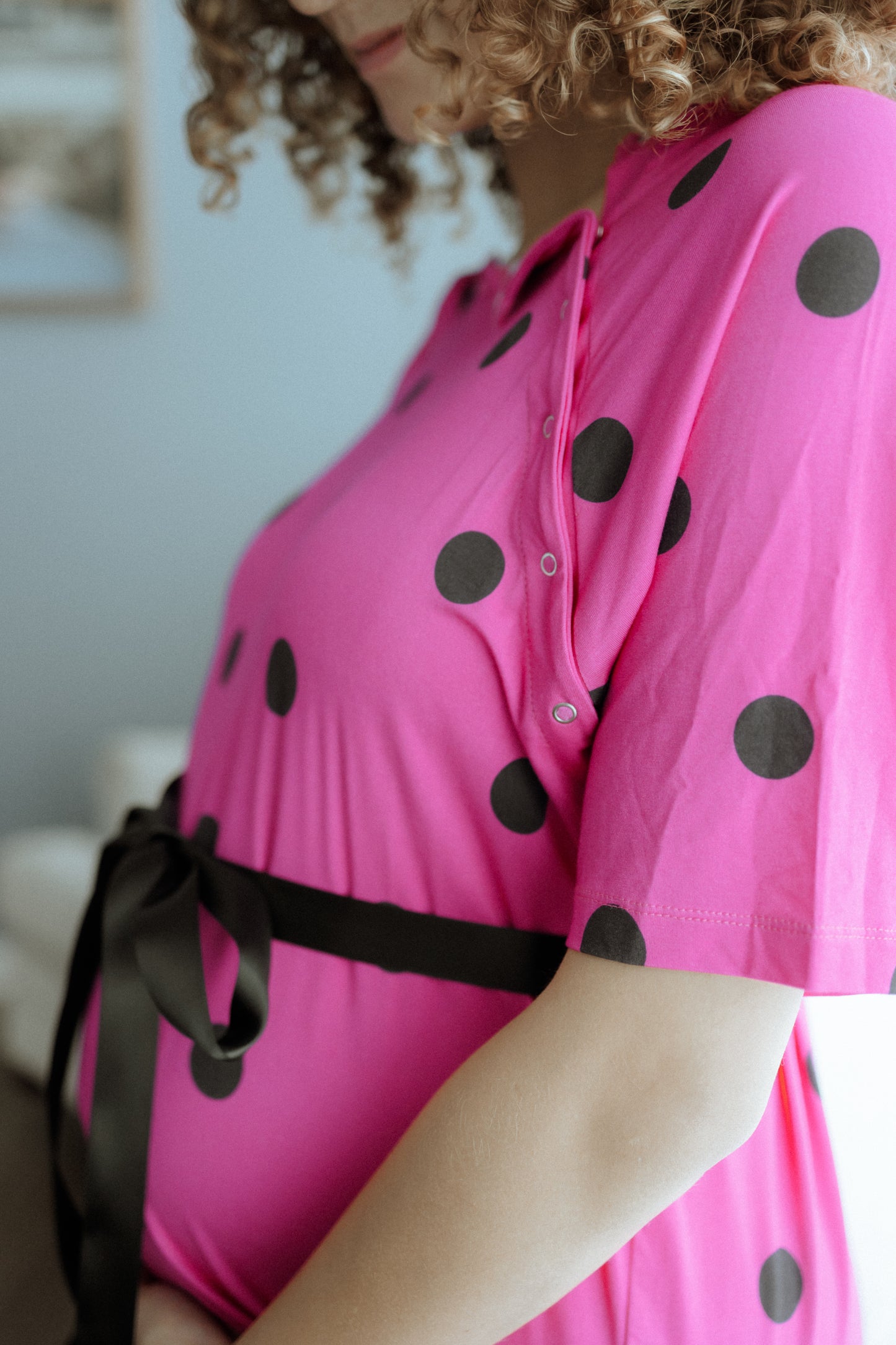 Chic Maternity Nursing Polka Dot/Delivery Gown– Pink